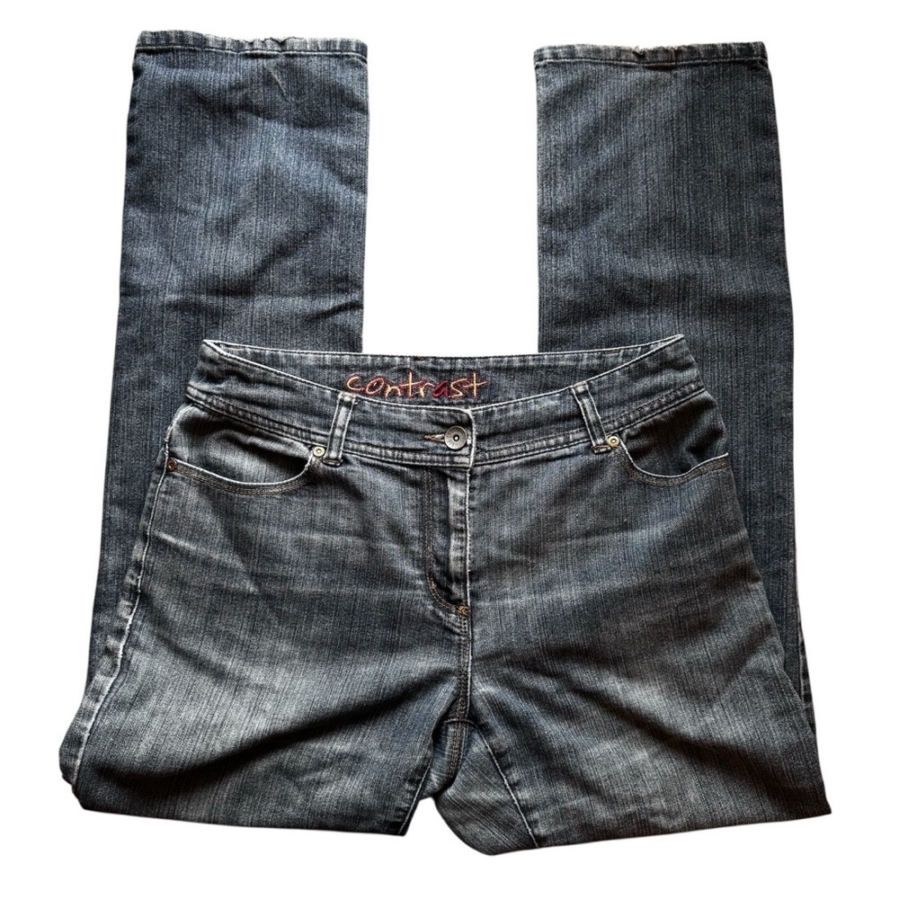 Vintage Midrise Contrast Dark Denim Jeans Y2K Straight Leg Size 9 Streetwear